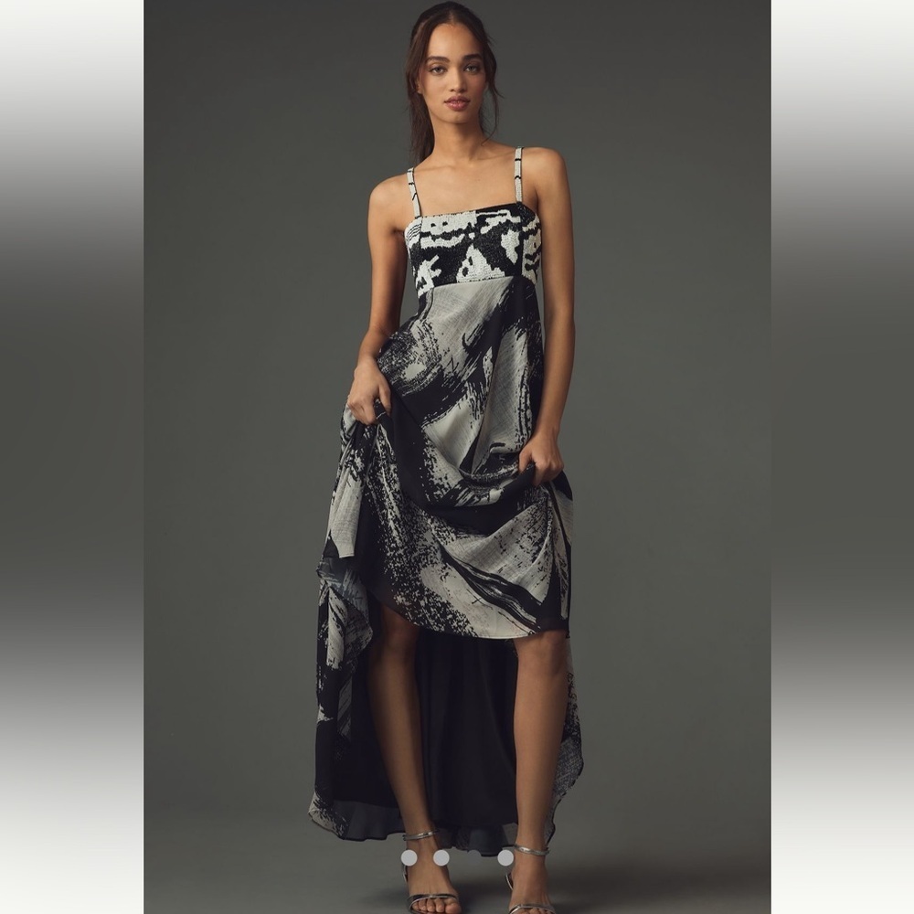 🍀SUPER RARE🍀 Anthropologie NWT Nikita Mhaisalkar. Abstract Tiered Midi Dress XS. - Picture 3 of 10